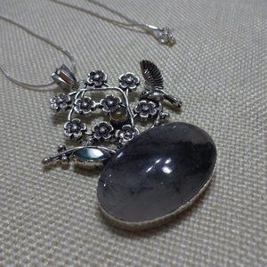 Beautiful "TOURMALINE QUARTZ & OPALITE" Handmade Sterling Floral Pendant/Chain
